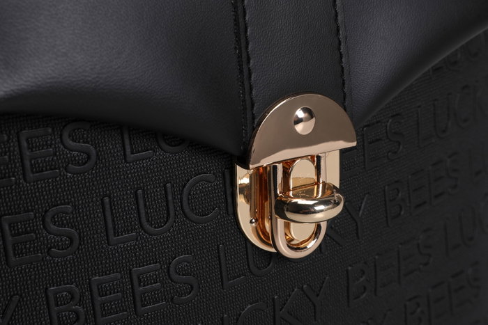 Lucky Bees 1214 Mochila de piel de polivinilo, Negro, 20x10x23 cm